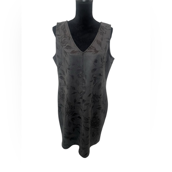 WHITE HOUSE BLACK MARKET GRAY SUEDE FLORAL V-NECK DRESS WOMENS SIZE 16 - Picture 5 of 11